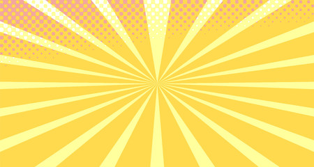 Vintage colorful comic book background. Orange blank bubbles of different shapes. Rays, radial, halftone, dotted effects. For sale banner empty Place for text 1960s. Copy space vector eps10.