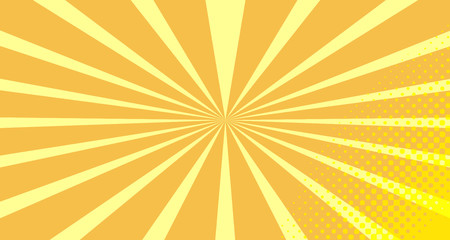 Vintage colorful comic book background. Orange blank bubbles of different shapes. Rays, radial, halftone, dotted effects. For sale banner empty Place for text 1960s. Copy space vector eps10.