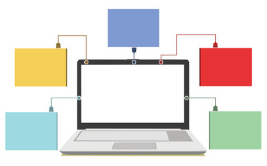 An infographic template with laptop and different sections.