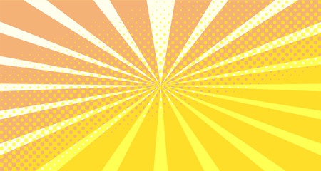 Vintage colorful comic book background. Orange blank bubbles of different shapes. Rays, radial, halftone, dotted effects. For sale banner empty Place for text 1960s. Copy space vector eps10.