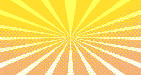 Vintage colorful comic book background. Orange blank bubbles of different shapes. Rays, radial, halftone, dotted effects. For sale banner empty Place for text 1960s. Copy space vector eps10.