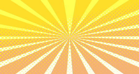 Vintage colorful comic book background. Orange blank bubbles of different shapes. Rays, radial, halftone, dotted effects. For sale banner empty Place for text 1960s. Copy space vector eps10.