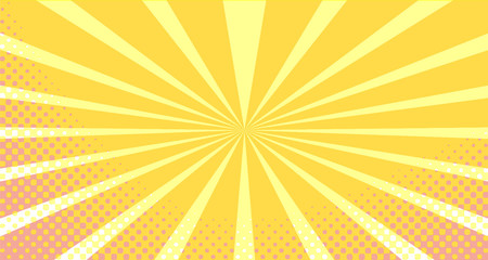 Vintage colorful comic book background. Orange blank bubbles of different shapes. Rays, radial, halftone, dotted effects. For sale banner empty Place for text 1960s. Copy space vector eps10.