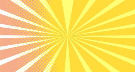 Vintage colorful comic book background. Orange blank bubbles of different shapes. Rays, radial, halftone, dotted effects. For sale banner empty Place for text 1960s. Copy space vector eps10.