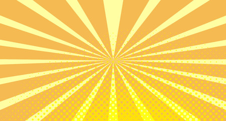 Vintage colorful comic book background. Orange blank bubbles of different shapes. Rays, radial, halftone, dotted effects. For sale banner empty Place for text 1960s. Copy space vector eps10.