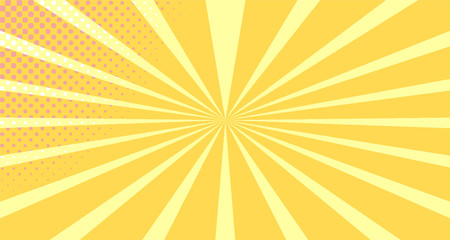 Vintage colorful comic book background. Orange blank bubbles of different shapes. Rays, radial, halftone, dotted effects. For sale banner empty Place for text 1960s. Copy space vector eps10.