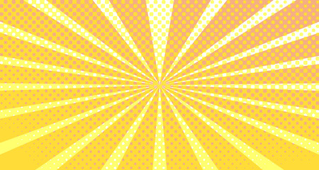 Vintage colorful comic book background. Orange blank bubbles of different shapes. Rays, radial, halftone, dotted effects. For sale banner empty Place for text 1960s. Copy space vector eps10.