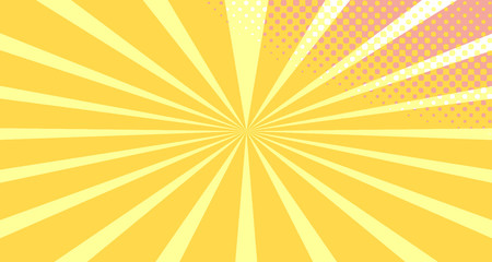 Vintage colorful comic book background. Orange blank bubbles of different shapes. Rays, radial, halftone, dotted effects. For sale banner empty Place for text 1960s. Copy space vector eps10.
