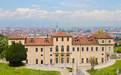 Fototapeta na wymiar External view of the Villa della Regina in Turin, Piedmont, Italy, with a view over the city center and the Mole Antonelliana