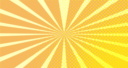Vintage colorful comic book background. Orange blank bubbles of different shapes. Rays, radial, halftone, dotted effects. For sale banner empty Place for text 1960s. Copy space vector eps10.