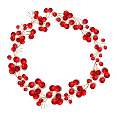 Christmas Wreath made of Red Berries, isolated on white background, vector illustration.