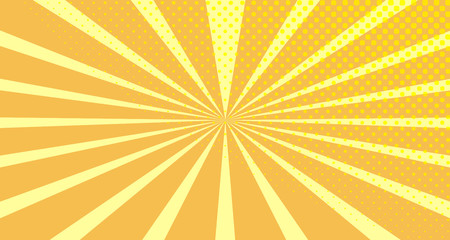 Vintage colorful comic book background. Orange blank bubbles of different shapes. Rays, radial, halftone, dotted effects. For sale banner empty Place for text 1960s. Copy space vector eps10.