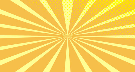 Vintage colorful comic book background. Orange blank bubbles of different shapes. Rays, radial, halftone, dotted effects. For sale banner empty Place for text 1960s. Copy space vector eps10.