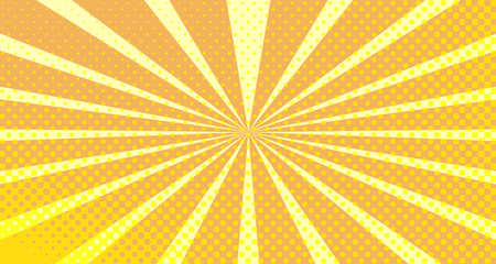 Vintage colorful comic book background. Orange blank bubbles of different shapes. Rays, radial, halftone, dotted effects. For sale banner empty Place for text 1960s. Copy space vector eps10.