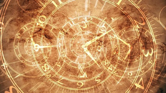 3d rendering of Time spiral concept animation poster Unusual watch with roman arabic numerals and clock hands