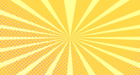 Vintage colorful comic book background. Orange blank bubbles of different shapes. Rays, radial, halftone, dotted effects. For sale banner empty Place for text 1960s. Copy space vector eps10.