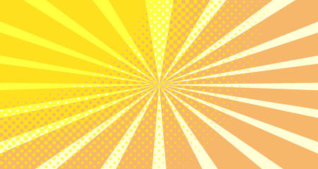 Vintage colorful comic book background. Orange blank bubbles of different shapes. Rays, radial, halftone, dotted effects. For sale banner empty Place for text 1960s. Copy space vector eps10.