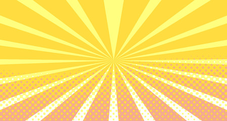 Vintage colorful comic book background. Orange blank bubbles of different shapes. Rays, radial, halftone, dotted effects. For sale banner empty Place for text 1960s. Copy space vector eps10.