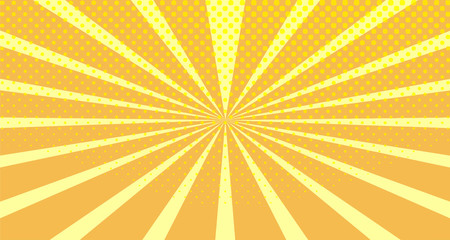 Vintage colorful comic book background. Orange blank bubbles of different shapes. Rays, radial, halftone, dotted effects. For sale banner empty Place for text 1960s. Copy space vector eps10.