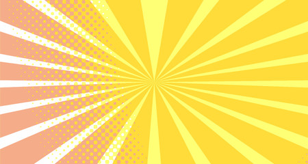 Vintage colorful comic book background. Orange blank bubbles of different shapes. Rays, radial, halftone, dotted effects. For sale banner empty Place for text 1960s. Copy space vector eps10.