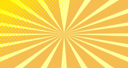 Vintage colorful comic book background. Orange blank bubbles of different shapes. Rays, radial, halftone, dotted effects. For sale banner empty Place for text 1960s. Copy space vector eps10.