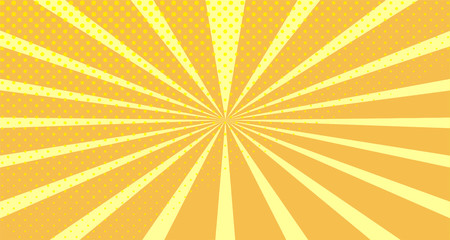 Vintage colorful comic book background. Orange blank bubbles of different shapes. Rays, radial, halftone, dotted effects. For sale banner empty Place for text 1960s. Copy space vector eps10.