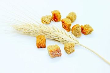 Rye crackers and rye spike located on a white background