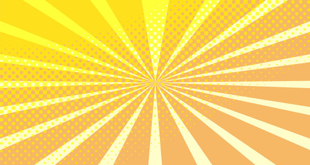 Vintage colorful comic book background. Orange blank bubbles of different shapes. Rays, radial, halftone, dotted effects. For sale banner empty Place for text 1960s. Copy space vector eps10.