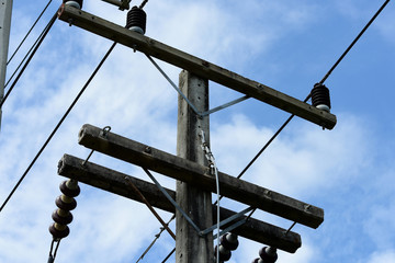 High voltage transmission line under the blue sky