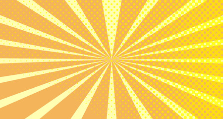 Vintage colorful comic book background. Orange blank bubbles of different shapes. Rays, radial, halftone, dotted effects. For sale banner empty Place for text 1960s. Copy space vector eps10.