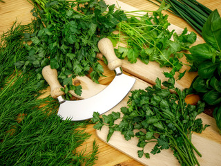 Fresh and aromatic herbs: chives, parsley, basil, thyme, coriander, fennel