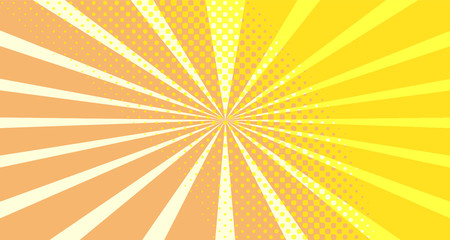 Vintage colorful comic book background. Orange blank bubbles of different shapes. Rays, radial, halftone, dotted effects. For sale banner empty Place for text 1960s. Copy space vector eps10.