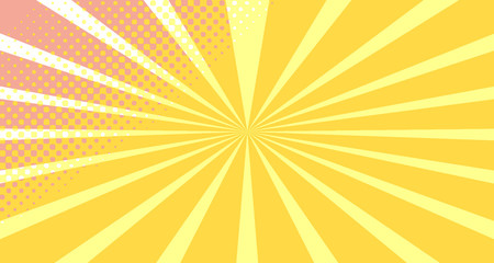 Vintage colorful comic book background. Orange blank bubbles of different shapes. Rays, radial, halftone, dotted effects. For sale banner empty Place for text 1960s. Copy space vector eps10.