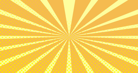 Vintage colorful comic book background. Orange blank bubbles of different shapes. Rays, radial, halftone, dotted effects. For sale banner empty Place for text 1960s. Copy space vector eps10.