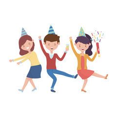 Women and man with birthday hat vector design © Stockgiu