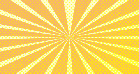 Vintage colorful comic book background. Orange blank bubbles of different shapes. Rays, radial, halftone, dotted effects. For sale banner empty Place for text 1960s. Copy space vector eps10.