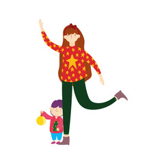 merry christmas mom and son with ball celebration