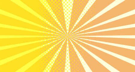 Vintage colorful comic book background. Orange blank bubbles of different shapes. Rays, radial, halftone, dotted effects. For sale banner empty Place for text 1960s. Copy space vector eps10.