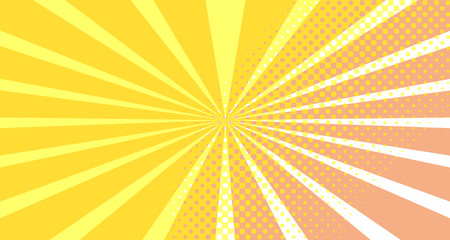 Vintage colorful comic book background. Orange blank bubbles of different shapes. Rays, radial, halftone, dotted effects. For sale banner empty Place for text 1960s. Copy space vector eps10.