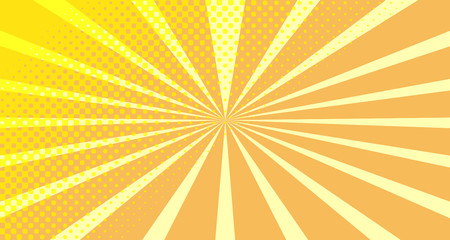 Vintage colorful comic book background. Orange blank bubbles of different shapes. Rays, radial, halftone, dotted effects. For sale banner empty Place for text 1960s. Copy space vector eps10.