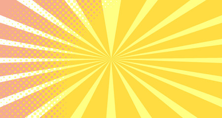 Vintage colorful comic book background. Orange blank bubbles of different shapes. Rays, radial, halftone, dotted effects. For sale banner empty Place for text 1960s. Copy space vector eps10.