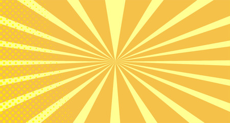 Vintage colorful comic book background. Orange blank bubbles of different shapes. Rays, radial, halftone, dotted effects. For sale banner empty Place for text 1960s. Copy space vector eps10.