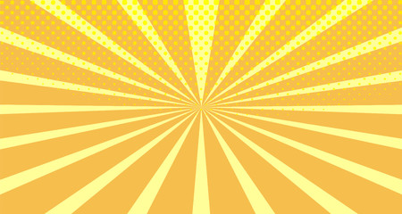 Vintage colorful comic book background. Orange blank bubbles of different shapes. Rays, radial, halftone, dotted effects. For sale banner empty Place for text 1960s. Copy space vector eps10.