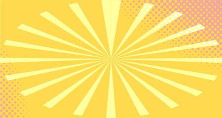 Vintage colorful comic book background. Orange blank bubbles of different shapes. Rays, radial, halftone, dotted effects. For sale banner empty Place for text 1960s. Copy space vector eps10.