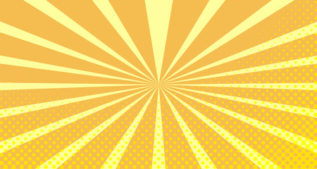 Vintage colorful comic book background. Orange blank bubbles of different shapes. Rays, radial, halftone, dotted effects. For sale banner empty Place for text 1960s. Copy space vector eps10.