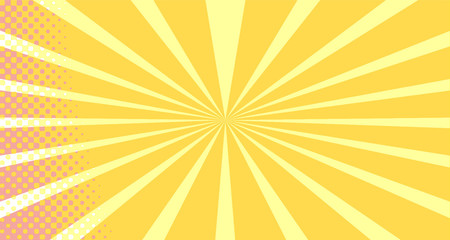 Vintage colorful comic book background. Orange blank bubbles of different shapes. Rays, radial, halftone, dotted effects. For sale banner empty Place for text 1960s. Copy space vector eps10.