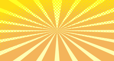 Vintage colorful comic book background. Orange blank bubbles of different shapes. Rays, radial, halftone, dotted effects. For sale banner empty Place for text 1960s. Copy space vector eps10.