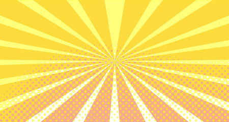 Vintage colorful comic book background. Orange blank bubbles of different shapes. Rays, radial, halftone, dotted effects. For sale banner empty Place for text 1960s. Copy space vector eps10.