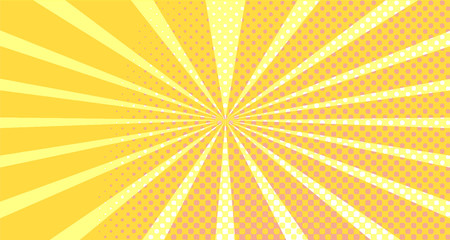 Vintage colorful comic book background. Orange blank bubbles of different shapes. Rays, radial, halftone, dotted effects. For sale banner empty Place for text 1960s. Copy space vector eps10.