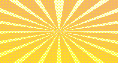 Vintage colorful comic book background. Orange blank bubbles of different shapes. Rays, radial, halftone, dotted effects. For sale banner empty Place for text 1960s. Copy space vector eps10.